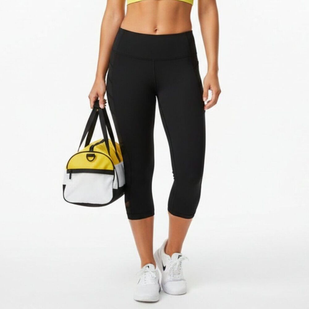 Lululemon‎ Black Cropped Zip Waist Athletic Sport Leggings Pants 6